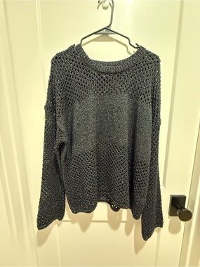 Women's Black Open-Knit Sweater